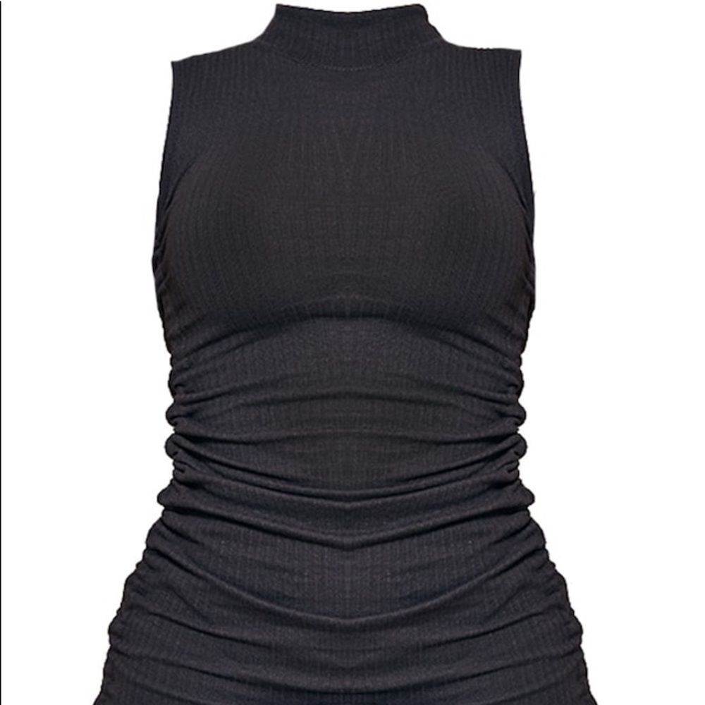 PrettyLittleThing Rib Ruched Side Dress - Picture 2 of 4